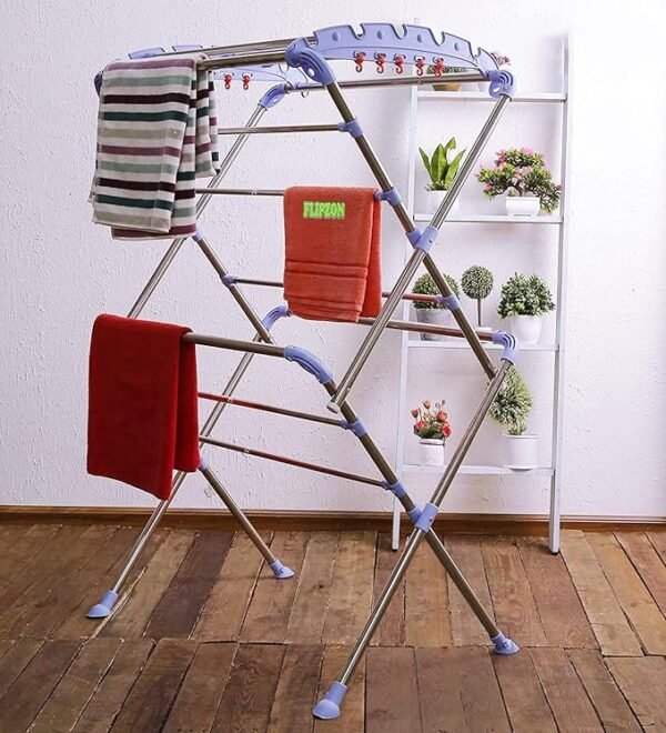 FLIPZON Stainless Steel Cloth Drying Stand - Sumo - Pre-Assembled/Foldable (Blue & Silver)